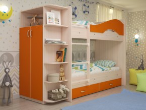 Кровать 2-х ярусная Мая с ящиками и шкафом на латофлексах оранж в Добрянке - dobryanka.magazinmebel.ru | фото - изображение 1