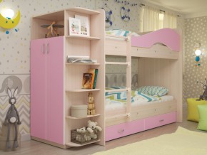 Кровать 2-х ярусная Мая с ящиками и шкафом на латофлексах розовый в Добрянке - dobryanka.magazinmebel.ru | фото