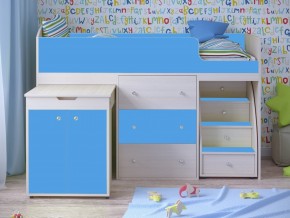 Кровать чердак Малыш 80х180 Дуб молочный, Голубой в Добрянке - dobryanka.magazinmebel.ru | фото - изображение 1