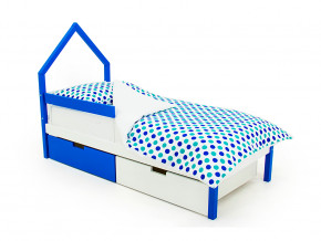 Кровать-домик мини Svogen с ящиками и бортиком сине-белый в Добрянке - dobryanka.magazinmebel.ru | фото