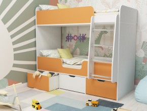Кровать двухъярусная Малыш двойняшка белый-оранжевый в Добрянке - dobryanka.magazinmebel.ru | фото - изображение 1