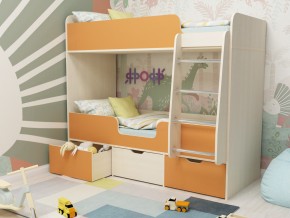Кровать двухъярусная Малыш двойняшка дуб молочный-оранжевый в Добрянке - dobryanka.magazinmebel.ru | фото - изображение 1
