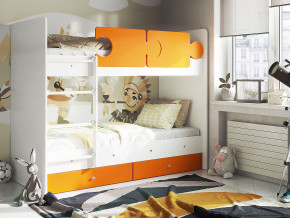 Кровать двухъярусная Тетрис латы с бортиками белый-оранжевый в Добрянке - dobryanka.magazinmebel.ru | фото - изображение 1