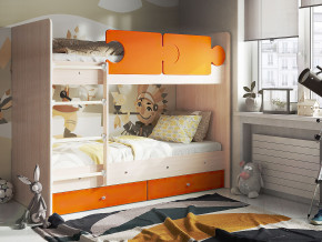 Кровать двухъярусная Тетрис латы с бортиками дуб млечный-оранжевый в Добрянке - dobryanka.magazinmebel.ru | фото - изображение 1