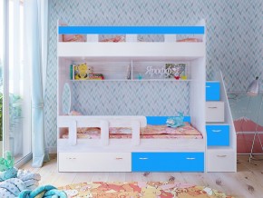 Кровать двухъярусная Юниор 1 винтерберг-белый с голубым в Добрянке - dobryanka.magazinmebel.ru | фото