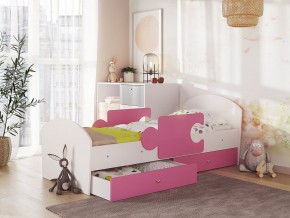 Кровать Мозаика с ящиком и бортиками на ламелях белый-розовый в Добрянке - dobryanka.magazinmebel.ru | фото - изображение 1