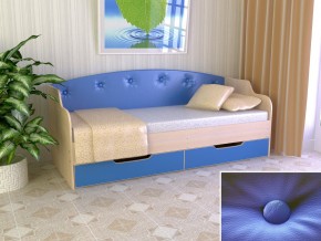 Кровать Юниор Тип 2 дуб молочный/синий 800х1600 в Добрянке - dobryanka.magazinmebel.ru | фото